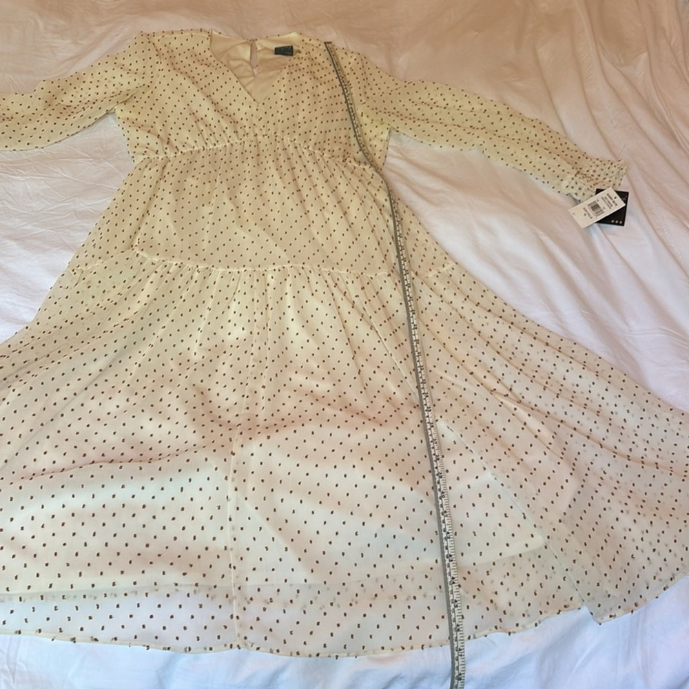 Gabby Skye Cream Dress tan Swiss dots elastic waist back closure size 12 flowy - Picture 15 of 16